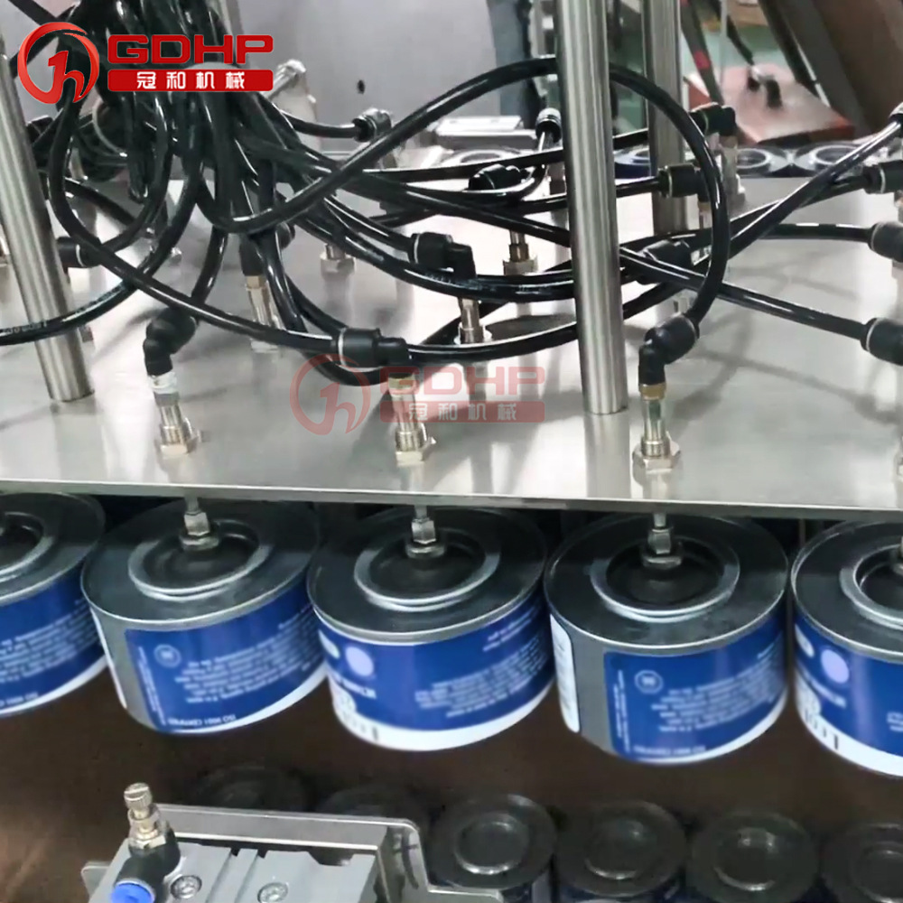 高速马口铁罐灌装压塞贴标装箱机生产线-7